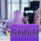 Purple Streamers Party Decorations, 2 Packs Purple Table Skirts Metallic Foil Fringe Tinsel for Birthday Graduation Mermaid Easter Wizard Float Parade Mardi Gras Halloween Party Supplies - 29x108 Inch