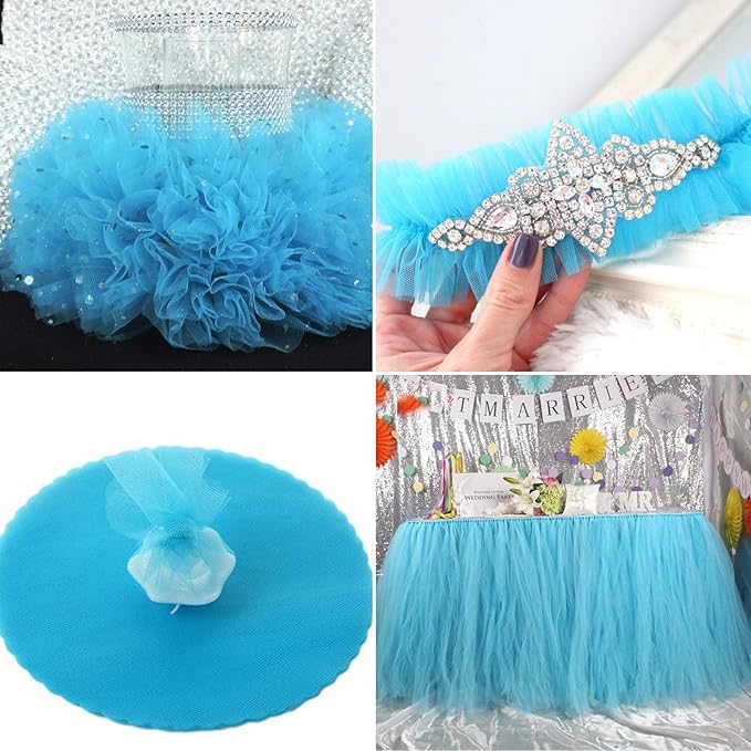 Turquoise Tulle Fabric Rolls 54 Inch by 10 Yards Fabric Tulle Bolt for Wedding Decorations DIY Tutu Baby Shower Table Skirt Birthday Party Craft Supplies