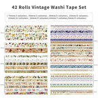 42 Rolls Vintage Washi Tape Set, Floral Letter Butterfly Mushroom Botanical Flower Writable Decorative Tapes for Scrapbooking , Junk Journal Supplies, Bullet Journaling 5-75mm Wide 9.84ft long/Roll