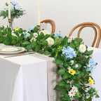 Dremisland 2PCS Artificial Rose Vine Fake Flower Garland 6FT Faux Silk Rose Hanging Vine Floral Garland Daisies Hydrangeas Ivy Vines for Wedding Party Wall Arch Garden Background Decor