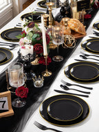 WDF 180 Pieces Black Plastic Silverware - Plastic Silverware Set Include 60 Forks, 60 Knives, 60 Spoons - Heavy Duty Black Disposable Cutlery - Disposable Utensils for Halloween Party, Wedding