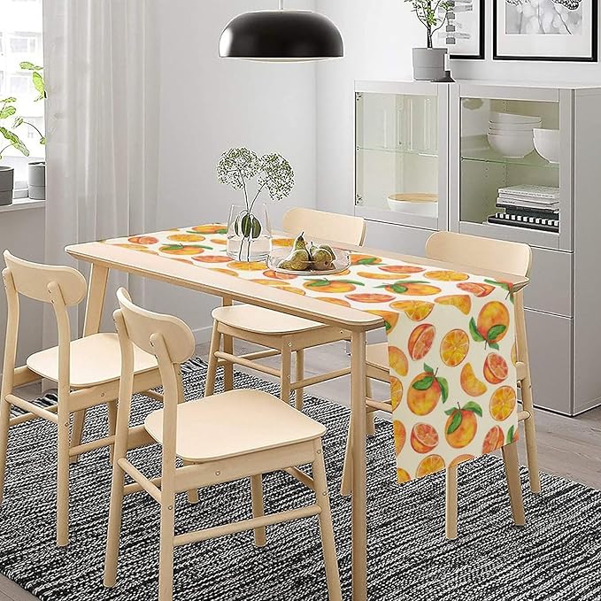 Watercolor Fruit Botanical Print Table Runner Spring Summer Orange Lemon Dinner Runner for Farmhouse Party Holiday Home Kitchen Dining Table Decor 13x90