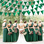 Green Party Decorations Triangle Pennant Banner Flag Dark Green Metallic Fabric Bunting Garland for Graduation Wedding Bridal Shower Birthday Baby Shower Holiday Retirement Game Party Supplies