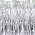 GOER 3.2 ft x 8.2 ft Metallic Tinsel Foil Fringe Curtains Party Photo Backdrop Party Streamers for Birthday,Graduation,New Year Eve Decorations Wedding Decor (Silver,3 pcs)