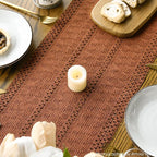 Artoid Mode Caramel Farmhouse Woven Rustic Hollow Table Runner, Seasonal Holiday Hollow Kitchen Dining Table Decoration for Home Party Decor 12x72 Inch