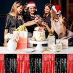 3 Pack Black and Red Foil Fringe Table Skirts Metallic Tinsel Streamers Garland Banner Backdrop for Table Decor, Parade Float, Birthday, Wedding, Halloween, Christmas Party Decorations(29x108 In)