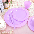 KIRE 150 PCS Purple Plastic Plates - Purple Dinnerware Set Disposable 25 Dinner & 25 Salad Plates 25Forks 25Knives 25Spoons 25Clear Cups for Birthday/Baby Shower
