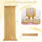 Gold Backdrop Curtain for Parties - 3 Pieces Glitter Sequin Background Backdrops 2x8ft Birthday Baby Shower Decorations