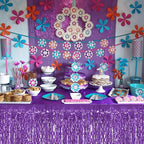 4P Wavy Metallic Tinsel Foil Fringe Table Skirts for Rectangle Tables Backdrop Garland Curtains for Parade Floats Wedding Birthday Parties Decoration Graduation 2025 Christmas (Light Purple)