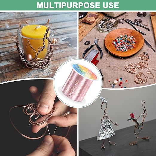 2-Rolls 0.2mm Jewelry Wire, 32 Gauge 328FT Craft Wire Copper Beading Wire for Jewelry Making/Planting/Weaving/DIY Crafting, Soft Metal Wires [100M, Rose Golden]