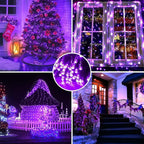 YEGUO 165ft 500 LED Halloween Lights Outdoor Waterproof, 8 Modes Purple String Lights Plug in, Green Wire Christmas Lights Indoor with Timer Memory
