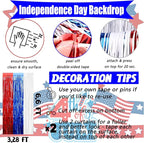 4 Pack 3.2Ft x 6.6Ft Independence Day Fringe Curtain Backdrop, Red Blue White Metallic Tinsel Foil Fringe Streamers Curtains Background for Photo Booth Birthday Wedding Carnival Party Decorations
