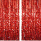 Red Foil Fringe Curtain 3.3×8.3FT 2 Packs, Metallic Tinsel Curtains Party Streamers for Birthday Graduation Baby Shower Decoration (2pcs,3.3FT×8.3FT, Red)