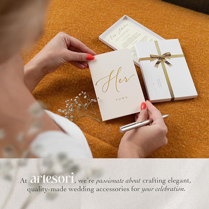 ARTESORI Wedding Vow Book for Her & Him, Soft Touch, Gold Engraving, 28 Lined Pages, Wedding Vow Books His and Hers, Wedding Essentials, Wedding Registry Gifts, His and Hers Gifts [Blush & Navy]