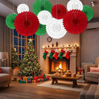 18 Pcs Christmas Hanging Paper Fan, Hanging Honeycomb Round Paper Fans for Weddings, Birthdays, Baby Showers, Classroom, Events Ceiling Party Supplies Decorations