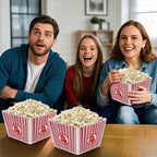Hedume 6 Pack Popcorn Containers, Plastic Movie Theater Style Popcorn Container Set, Red & White Striped Classic Popcorn Boxes for Movie Night, Reusable (Square, 9" x 9" x 6")