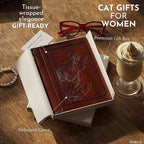 SETTINI® Lined Journal - Cat Journal for Writing Gift Set - Hardcover Vegan Leather, Includes Luxury Pen in a Unique Pen Holder, 192 Pages, 6 x 8.5 inches, Birthday Gift