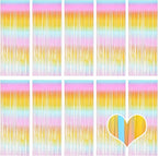 10 Pack Easter Foil Fringe Curtains 3.2ft x 8.2ft Rainbow Backdrop Curtains Photo Booth Background for Birthday Party Decoration Easter Decoration (Colorful)