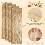 4 Pack Champagne Foil Fringe Backdrop Curtains, Tinsel Streamers Birthday Party Decorations, Fringe Backdrop for Graduation, Baby Shower, Gender Reveal, Disco Party