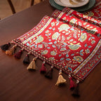 13×72 Inch Table Runner, Retro-Luxury Tassels Series for Kitchen Dining Table Holiday Decoration (Red Branch)