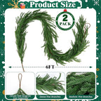 12FT（2 * 6FT）Norfolk Pine Garlands, Christmas Cedar Garland, Real Touch Faux Green Garlands, Winter Artificial Greenery Garland for Mantle, Stairs, Table, Fireplace, Indoor & Outdoor Xmas Decorations