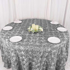 Efavormart 120" Wholesale Round Table Cover Silver Grandiose Rosette 3D Satin Tablecloth for Wedding Party Event Decoration