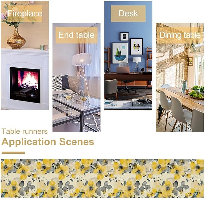 Floral Table Runner,Yellow Flowers Spring Print Table Cloth Kitchen Dining Table Home Party Decoration 13x72 Inch