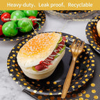 160 Pcs Black and Gold Paper Plates, Forks and Cups Party Supplies, Disposable Paper Dessert Cake Plates Tableware Supplies for Birthdays, Graduations, Weddings, Holidays (40 Guests)