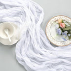6 Pack White Cheesecloth Table Runner 10ft Boho Gauze Fabric Cheese Cloth Table Runner 35 x 120 Inch Rustic Sheer Runner for Romantic Wedding Decor Baby Shower Party Table Centerpiece Decoration