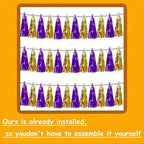 3P Purple Gold Metallic Fringe Tassel Banner Garland Foil Tinsel Streamer Wall Hanging Curtain Backdrop Banner for Parade Floats, Graduation Decorations, Halloween, Christmas Decorations