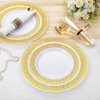 WELLIFE 210Pcs Gold Plastic Dinnerware - Disposable Silverware and Cups, Include:30 Dinner Plates, 30 Dessert Plates, 30 Paper Napkins, 30 Cups, 30 Gold Plastic Cutlery Set for Party, Wedding