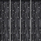 Picoway 4 Pack Foil Fringe Tinsel Backdrop Curtains, Birthday Engagement Bachelorette Party Decorations, Photo Booth Props Door Streamers Curtain (Black)