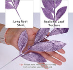 GREENTIME 12 Pack Artificial Purple Glitter Leaves 13" Fake Christmas Picks Decorative Glitter Sticks for Vase Christmas Tree DIY Wreath Crafts Fireplace Decor