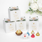 FEIYI 20 PCS Favor Boxes, 3 In 1 White Candy Boxes with Floral Decor, White Thank You Tags Gold Foil Print Gift wrapping for Wedding, Baby Shower, Birthday, Decorations Party - 2.55x2.55x2.55