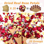 20+ Cups Real Dried Flower Petals, Biodegradable Wedding Flower Confetti, Mix Rose Petals and Purple Static Flowers for Engagement, Valentine's Day, Bath, Flower Girl Party Dinner Table Decor