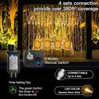 suddus Curtain Lights for Bedroom, 300 Led 9.8x9.8ft Hanging String Lights Outdoor, Fairy Curtain Lights Indoor for Christmas, Dorm, Wall, Backdrop, Window, Wedding, Party, Birthday Decor, Warm White