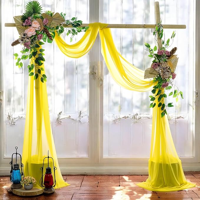 MDS Halloween Chiffon Draping Fabric - 2 Panel, 30" Wide x 40ft Long - Sheer Spooky Arbor & Canopy Drapery for Haunted House Backdrops, Party Ceilings, DIY Costumes & Themed Events - Yellow