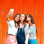 4 Pack Macaron Orange Foil Fringe Curtain Backdrop, 3.28Ft x 8.2Ft Metallic Tinsel Streamer Curtains, Birthday, Wedding, New Year’s, Christmas Decorations Party Supplies, One Size