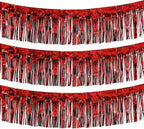 Thick 10 Feet by 15 Inch Red Foil Fringe Garland - Pack of 3 | Shiny Metallic Tinsel Banner for Parade Floats, Bridal Shower, Wedding, Birthday, Christmas | Wall Hanging Drapes (3)