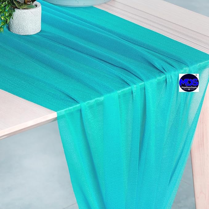 MDS Halloween Chiffon Table Runner - 15 Pack, 29 x 170 Inches, 14ft Each - Sheer Spooky Table Runners for Haunted House Parties, Trick-or-Treat Tables, Witchy Décor, Wedding & Events - Peacock Blue