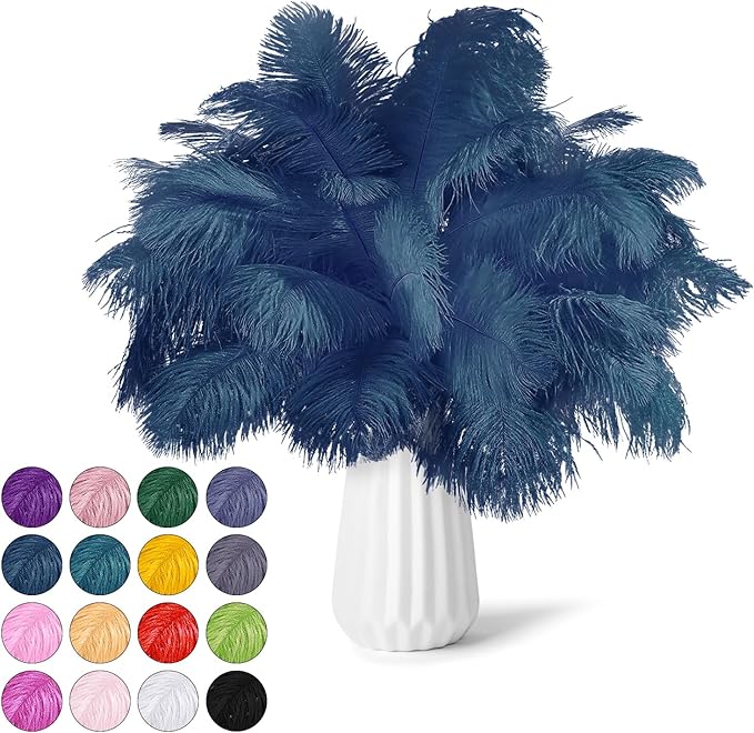 NEWONG 30pcs Navy Blue Ostrich Feathers Natural Bulk 9-12inch(23-30cm) Vase Craft Wedding Home Party Centerpieces Christmas Day Decoration