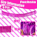 6 Pack 10 Feet Pink Metallic Foil Fringe Garland Rectangular Banner for Parade Floats, Thanksgiving, Christmas, Birthday, Halloween Party Decorations
