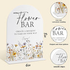 Wedding Signs for Ceremony and Reception, Boho Floral Acrylic Flower Bar Sign, Wedding Signage with Stand, Bridal Shower Table Centerpieces, Flower Bar Supplies for Engagement Reception Events, 22