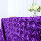 Efavormart 90"x156" Wholesale Rectangle Table Cover Purple Grandiose Rosette 3D Satin Tablecloth for Wedding Party Event Decoration