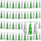 4P Green Silver Foil Fringe Tassel Banner Garland Metallic Tinsel Streamers Wall Hanging Curtain Backdrop Banner for Parade Floats, 2024 Graduation Decorations, Father's Day Party Decoration