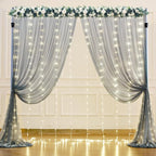 Silver Grey Tulle Backdrop Curtain with Lights String for Parites 10x10ft Sheer Backdrop Curtains for Birthday Party Bridal Shower Baby Shower Wedding Ceremony Prom Photo Booth Background Decorations