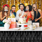 3 Pack 29 x108 Inch Black Foil Fringe Table Skirts Metallic Banner for Tinsel Streamer Garland Backdrop for Parade Floats Mother's Day, Graduate, Birthday, Wedding Party Decoration