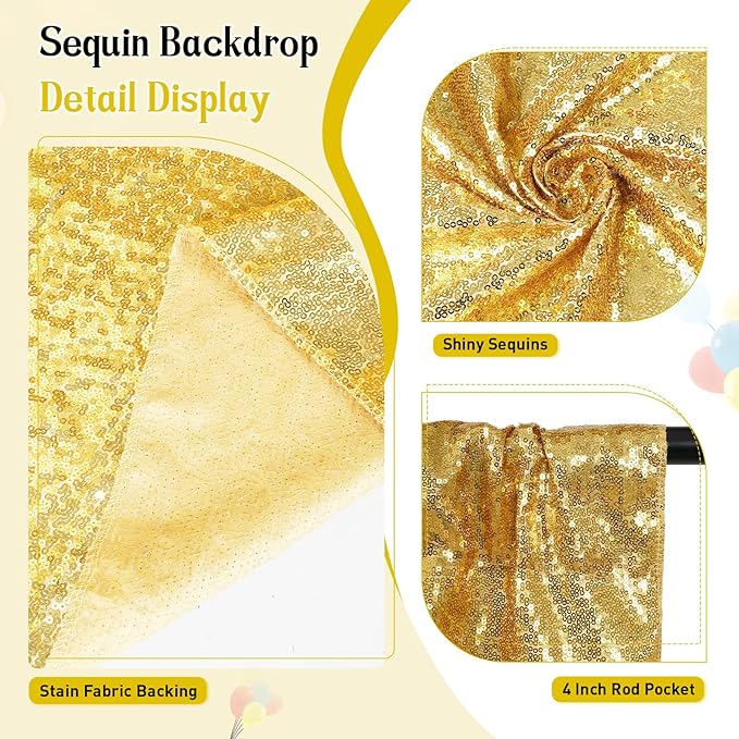 SquarePie Sequin Backdrop Curtain Less See Through Thick Background for Party 5FT x 7FT Gold