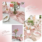 Aktor 12 Pack Dusty Pink Table Runner Boho Cheesecloth Table Runner Semi Sheer Gauze Fabric Runners for Wedding Birthday Baby Shower Party Boho Table Decoration（Dusty Pink）