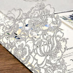 DORIS HOME 50pcs Laser Cut Wedding Invitations with Envelopes and RSVP Cards Silver Glitter, 4.7x7.1 Personalized Invitation Cards for Wedding, Anniversary Invitations with Envelopes